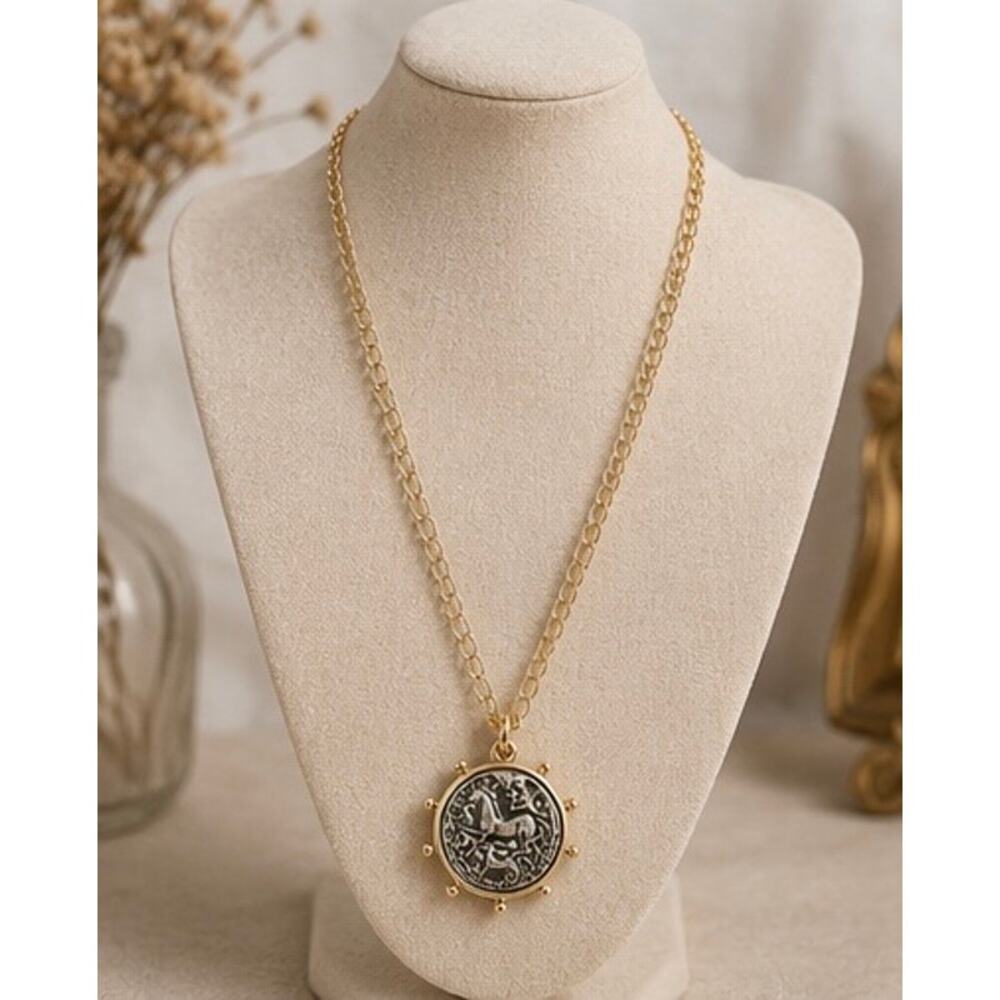 Equestrian Inspired Coin Pendant Necklace – 30” Adjustable Layering Chain - Picture 6 of 11